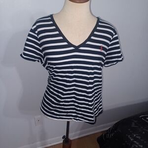 Polo- Black and White Striped Tee- W Sz XL